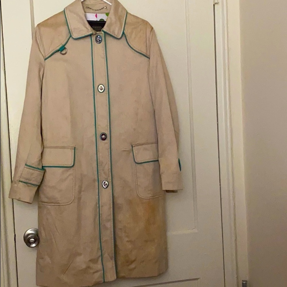 Coach vintage cream & blue long coat size: 12